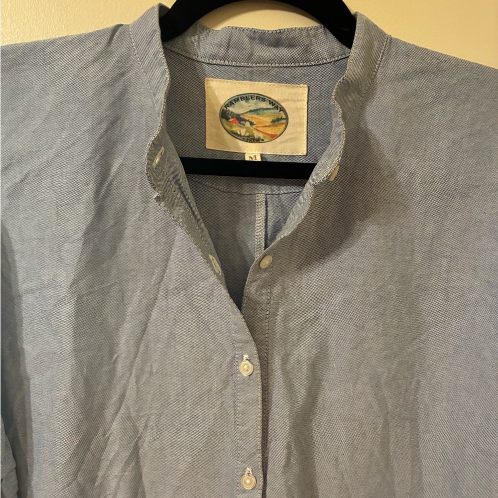 Ramblers Way 100% Cotton Chambray Blue Popover Peasant Blouse Sustainable M - Picture 2 of 8